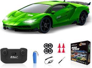 Remote Control Car RC Cars Toys for Boys, 1/24 2.4GHz 4WD RC Drift Car Racing Drift Hobby Racing Car Toys with Light Rechargeable Battery and Drift Tires Xmas Toys for Kids Green