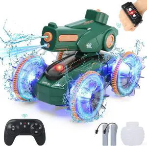 Toys for Kids 6-12 Remote Control Car Boat Gifts for Boys 5-7 8 9 10 11 Year Old Amphibious RC Gesture Stunt Water Squirt Tank with Lights & Self-Dispensing Cool Outdoor Summer Beach Pool Toy