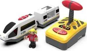 Wooden Train Set Accessories Battery Operated Locomotive Train, Remote Control Train Vehicles for Wood Tracks, Powerful Engine Train Cars Fits All Major Brands of Railway System (Battery Not Included)