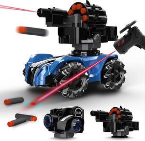 RC Tank Car,Rc Car That Shoot,2 Heads That Shoot Nerf Bullet (Foam Dart), Make Bubble, Remote Control Tank for Adult, 4WD Battle Stunt Car with 360°Rotating, LEDs, Music, Toy Gift for Boys 6+