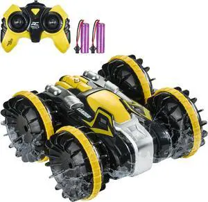 VEVOR Amphibious Remote Control Car, 4WD Waterproof 2.4GHz RC Car Boat for Kids, 360° Rotating Stunt Car with 2 Batteries, All Terrain Water Beach Pool Toy for 6+ Year Old Boys Girls