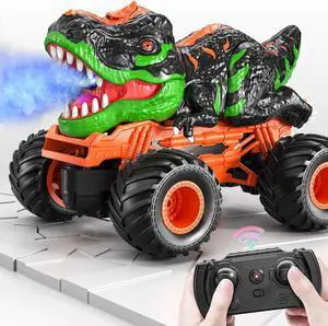 TEMI Remote Control T-rex Truck for Kids 3-5 Years, 1:24 Scale Monster Truck with Roar, Light and Mist Spray, High Speed Off Road Dinosaur Truck with Rechargeable Battery, Gift for Boys 3+