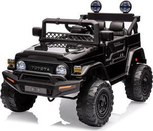 12V Ride on Car for Kids, Licensed Toyota Ride on Truck, Battery Powered Electric Kids Car with Remote Control, Music, LED Lights, Suspension System, Double Doors, Safety Belt,Ride On Toy, Black