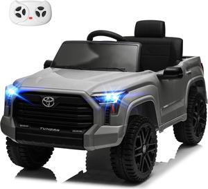 Licensed Toyota Tundra Kids Electric Ride on Car 12V 7Ah Battery Electric Truck Trunk Remote Control Bluetooth Music MP3 Player 4 Wheel Full Suspension Gift for Boys Girls-Grey