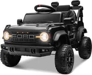 ENYOPRO 12V Licensed Ford Bronco Raptor Ride On Truck Car for Kids, Electric Play Car Ride-On Toy w/Parent Remote Control, 4-Wheel Suspension, Bluetooth Music, LED Lights, Ideal Kids Car Gift (Black)