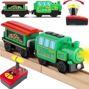 Motorized Train for Wooden Track, Battery Operated Locomotive Train, Remote Control Train for Track Set, Powerful Engine Train Vehicles Fit All Major Brands Track Railway System (Battery Not Included)