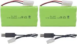 sea jump 2PCS 9.6V 2800mah AA Rechargeable Battery with Tamiya Plug and USB Charging Cable for RC Remote Control Vehicles, Trucks, Tanks, Engineering Vehicles, RC Ships, Toys, Car Batteries