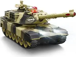 Remote Control Tank for Boys - Kids Simulated Army Tank Toy, 1:28 Scale 8 Channels RC Tanks with Toy Soldiers, 2 Batteries, Rotating Turret & Sound, Military Toys Great Gift for Boys Age 8 9 10
