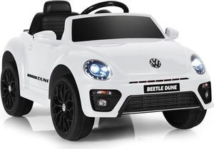 Costzon Ride on Car, 12V Licensed Volkswagen Beetle Battery Powered Vehicle w/Remote Control, Spring Suspension, Lights, USB, Horn, Music, 4 Wheeler for Boy Girl Gift, Electric Car for Kids, White
