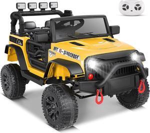 Hikole Kids Ride on Truck, w/Remote Control, Battery Operated Car for Children, One-Start Button, Shock Absorption, 4 Treaded Wheels, Multi-Terrain Suitable, Driving/Reverse, Music, Yellow