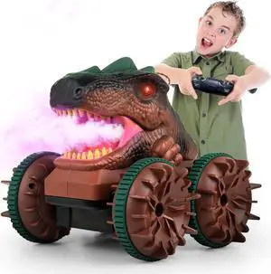 Cheerwing Remote Control Car Dinosaur Toys for Kids Boys,2.4GHz RC Dinosaur Car with Light,Spray,Sound Function,All Terrain Amphibious Waterproof RC Truck