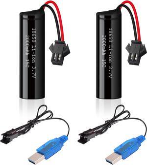3.7V 2000mah Li-ion Battery 2Pack with 2 USB Chargers SM-2P Plug 15C RC Recgargeble Battery Compatible with DE45 DE42 Remote Control Cars