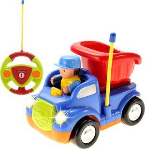 PowerTRC Cartoon Truck Radio Remote Control Toy, RC Cute Construction Car with Music & Light for Toddlers (Blue)