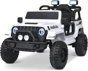 Joywhale 12V Kids Ride on Truck Battery Powered Motorized Car Electric Vehicle for Kids, with Remote Control, 4-Wheel Suspension, LED Lights, Music & FM, Seat Belt, Portable Handle, White