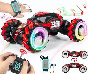 Boxgear 1:12 Gesture Sensing RC Stunt Car Off-Road, Four-Wheel Drive, Sports Mode, 40 Min Standby Suitable for Any Terrain, 2.4G Gesture Controlled Double-Sided Remote-Control Car Toy for Kids (Red)