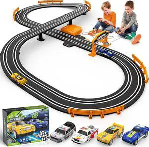Slot Car Race Track Sets for Boys, Race Car Track with 2 High-Speed Slot Cars, Battery or Electric Car Track, Dual Racing Game Lap Counter Track Sets, Toys Gifts for Boys Girls Ages 4 5 6 7 8-12