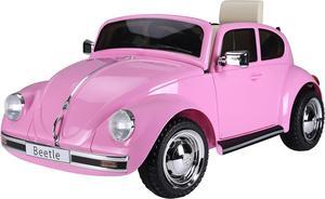 Aosom Licensed Volkswagen Beetle Electric Kids Ride-On Car 6V Battery Powered Toy with Remote Control Music Horn Lights MP3 for 3-6 Years Old Pink