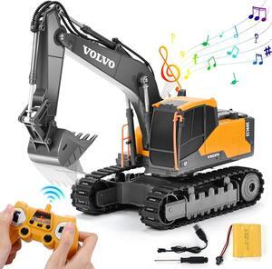 DOUBLE E Volvo RC Excavator Remote Control Excavator Toy for Boys Full Function Construction Vehicles Toys with Shovel for Outdoor Play Sandbox Digger Toys Gifts for Kids