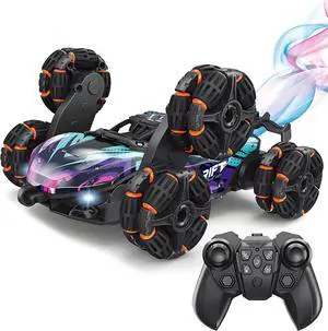 Gesture Sensing Stunt RC Car, Toys for Ages 8-13 Boys, 2.4Ghz Hand Controlled Remote Control Cars with Light, Spray, Music, 360 Rotation, Birthday Gift for Kids Age 6 7 8 9 10 11 12 Year Old-6 Wheels