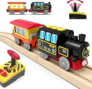 Motorized Train for Wooden Track, Remote Control Train with Magnetic Connection, Battery Operated Locomotive Train for Toddlers, Compatible with Thomas, Brio, Chuggington