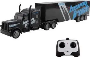 Vokodo RC Semi Truck and Trailer 18 Inch 2.4Ghz Fast Speed 1:16 Scale Rechargeable Battery Remote Control Tractor Tanker Hauler Car Big Rig 18 Wheeler Toy for 3 4 5 6 7 8 Year Boys Kids (Black)