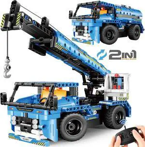 Remote Control Building Toys for 7-9 Year Old Boys, 2-in-1 Technic Vehicle Building Kits for Kids 8-12, Construction Erector Set Crane Truck Build Model for Boys Girls