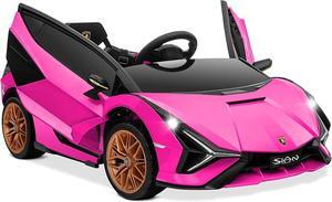 OLAKIDS Kids 12V Licensed Lamborghini SIAN Ride On Car, Electric Vehicle for Toddler with Control Remote, Battery Powered Toy with Music, Horn, 2 Speeds, Suspension, LED Lights, Bluetooth, USB (Pink)