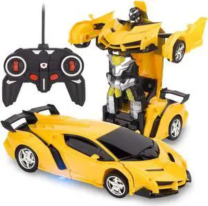 Remote Control Car, Rc Car Transform Robot Rechargeable 360°Rotating Stunt 1:18 Deformation Racing Car Toy with Cool Sound & Light, One Button Deformation into Robot