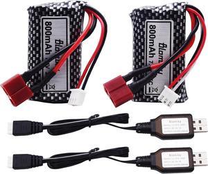 Blomiky 2 Pack 7.4V 800mAh 2S Li-ion 15C Battery with T Plug and Cable Compatible with BEZGAR 5 HM162 HM161 and 9145 1:20 Remote Control Truck RC Cars HBX X03 RC Boat / 9135 Pro Battery T 2