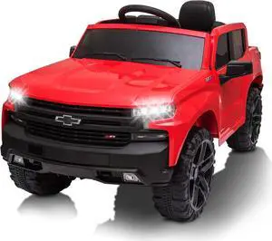 12V Ride on Car, Battery Powered Licensed by Chevrolet Silverado GMC Kids Ride On Truck, Toddler Electric Vehicles Toys w/Remote Control, MP3/Bluetooth, Spring Suspension, LED Light (red)