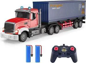 RC Semi Truck with Trailer - 22.5 Inch Semi Truck Toy for Kids, Carrier Van Transport Vehicle with 2 Rechargeable Batteries, 1:24 Container Truck with LED Lights & Music, Great Gift For Boys Girls