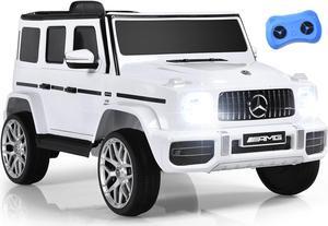INFANS Licensed Mercedes Benz G63 Kids Ride On Car, 12V Electric Vehicle with Remote Control, Double Open Doors, Music, Bluetooth, Wheels Suspension, Battery Powered for Children Boy Girl (White)