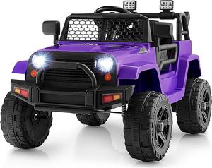 HONEY JOY Ride On Truck, 12V Battery Powered Vehicle Ride On Car with Remote Control, Spring Suspension, Headlights, Music, Mesh Windshield, Electric Cars for Kids, Gift for Boys Girls 3+(Purple)