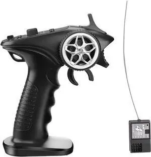 2.4ghz RC Controller 4CH RC Remote and Receiver Digital Radio Transmitter for 18 110 116 132 RC Car Boat Tank Crawler GA-4H-TX (Transmitter and Receiver Set), Black