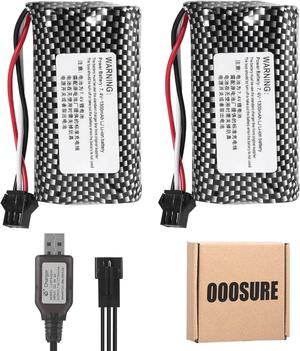 HJ 7.4V 1300mAh SM3P Li-ion Batteries with 2S Charging Cable forHobby Remote & App Controlled Vehicle Stunt Toy Car Watch Off-Road Truck Clamping Car