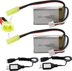 Blomiky 2 Pack 7.4V 850mAh 6.29Wh Li-PO Rechargeable Battery with Mini Tamiya Plug fit for 1/18 Scale 9310 9300 9301E 9302E 9303E 9034E 9305E RC Car Truck 9300 850 2