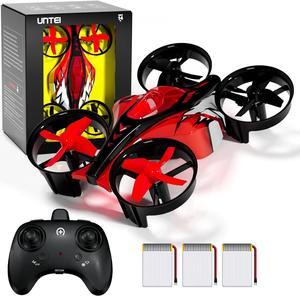 2 In 1 Mini Drones for Kids Remote Control Drone with Land Mode or Fly Mode, LED Lights,Auto Hovering, 3D Flip,Headless Mode and 3 Batteries,Toys Gifts for Boys Girls (Red)