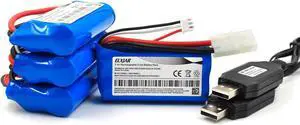 (4-Pack) 7.4V 1500mAh Li-ion Battery with Standard Tamiya Connector for HONGXUNJIE HJ806 2.4GHz RC Boat HJ806 Battery with USB Charger