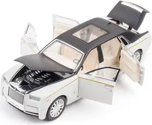 Alloy Collectible Rolls-Royce Phantom Model Toy Car, 1/32 Scale Diecast Car Model Pull Back Vehicles Phantom Toy with Sound & Light, Car Logo Can be Folded