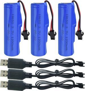 3PCS 3.7V 1200mAh Lithium Battery with 3PCS USB SM Charger for DE45 DE42 Remote Control Car 1:14 Off-Road Vehicle Four-Wheel Drive High-Speed Climbing Drift Racing Vehicle