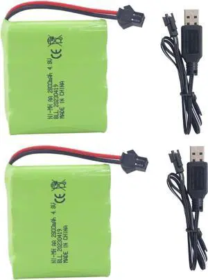 Fytoo 2PCS 4.8V 2800mah AA Rechargeable Battery with SM-2P Plug with USB Charging Cable for E562 TD141 RC Car Toy car Battery SY-E511 Remote Control Excavator Car Truck Construction Vehicle Battery