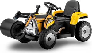 HONEY JOY Ride On Car, 12V Electric Road Roller with Remote Control, Battery Powered Toddler Tractor with Adjustable Drum Roller, Horn & Music, Headlight, Ride On Construction Vehicle for Kids(Yellow)