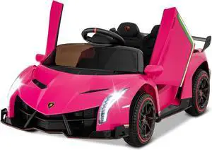 Costzon Pink Lamborghini Ride on Car, 12V Battery Powered 4WD Lambo Kids Car with Remote Control, 3 Speeds, Dual Doors, LED Lights, Horn, Music, Licensed Electric Vehicle for Toddlers Girls Kids Gift