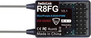 Radiolink R8FG V2.1 8CH Gyro Receiver, 2.4GHz 600m Long Range Control Voltage Telemetry, Water-Splash RX for RC Remote Controller RC8X/RC6GS V3/RC4GS V3 RC Crawler Car Boat