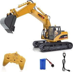 fisca Remote Control Excavator RC Construction Vehicles 15 Channel 2.4G Full Function Digger Toys with Metal Shovel Sound and Lights