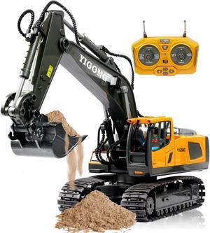 Remote Control Excavator Toy, Present for 4 5 6 7 8 9 10 11 Year Old, RC Construction Toys with Metal Shovel, Lights, Sounds, 2.4Ghz, Turns 680 Degree - Bigger 1/18 Scale Toys