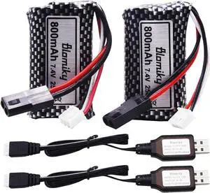 Blomiky 2 Pack 7.4V 800mAh Li-ion Rechargeable Battery with 5500 Plug Replacement for XLH 9135 9136 9137 9138 9145 9130 RC Truck 9135 Battery 2