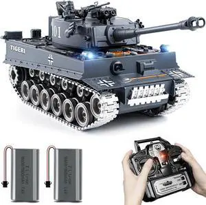 RC Tank, 1:18 Alloy Metal German Tiger I Remote Control Army Model Toys, 2.4Ghz RC Vehicle with Smoke, Sound and Lights, Military Tank That Shoots BBS and Water Bombs for Adults and Kids
