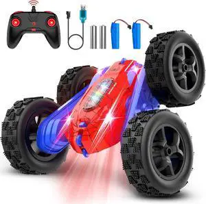 Remote Control Car, 2.4GHz RC Car, Double-Sided 360 ° Fast Flipping Rotating RC Stunt Car with Colorful LED Lights, 4WD RC Toy Car for Boys Age 8-12 and Boys Girls Birthday Present
