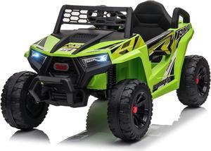TOBBI 12V Kids Ride on Car, Electric Off-Road UTV Truck with Forward and Reverse Functions, Double Open Doors, Safety Belt, Horn, Music, and Lights for Kids Aged 3-5 Years (Fluorescent Green)